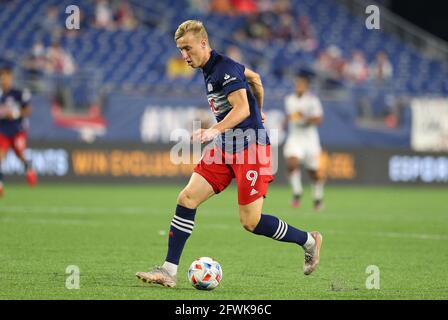 Gillette Stadium. 22nd May, 2021. MA, USA; New England Revolution forward Adam Buksa (9) in action during an MLS match between New York Red Bulls Union and New England Revolution at Gillette Stadium. Anthony Nesmith/CSM/Alamy Live News Stock Photo