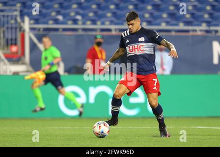 Gillette Stadium. 22nd May, 2021. MA, USA; New England Revolution forward Gustavo Bou (7) in action during an MLS match between New York Red Bulls Union and New England Revolution at Gillette Stadium. Anthony Nesmith/CSM/Alamy Live News Stock Photo