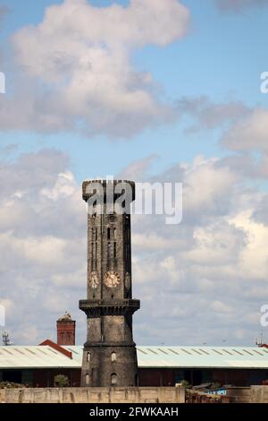 Victoria Tower at Salisbury Dock on the River Mersey in Liverpool Stock Photo