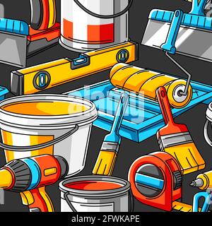 Seamless pattern with repair working tools. Equipment for construction industry. Stock Vector