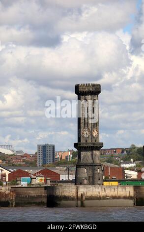 Victoria Tower at Salisbury Dock on the River Mersey in Liverpool Stock Photo