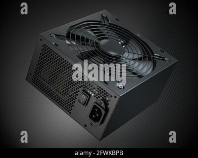 Computer AC power supply unit on black background. 3d illustration Stock Photo