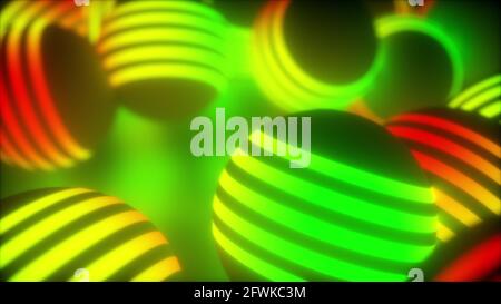 Creative geometric tracery of large 3d render balls spinning in space. Bright planets shape in digital concept of global decoration movement in hazy c Stock Photo