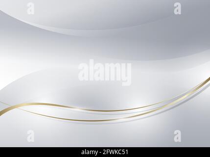 Abstract golden glowing wave lines on white and gray curved clean background luxury style. Vector illustration Stock Vector