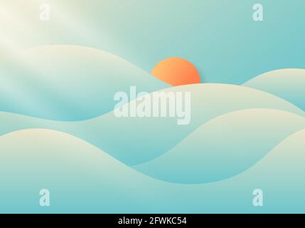 Summer cloudy and foggy with sunlight on blue sky background nature minimal concept. Vector illustration Stock Vector