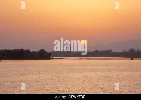 Hanzhong city in shaanxi hanjiang river sunset Stock Photo