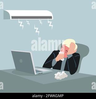 Working Sick Man in office vector illustration Stock Vector