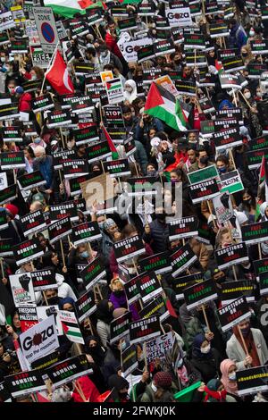 22/05/2021 Palestine solidarity march London Protesters take part in a demonstration in London to protest against the recent  Israeli bombing campaign Stock Photo