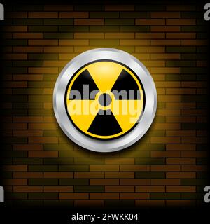 Ionizing Radiation Sign. Radioactive Contamination Symbol. Warning Danger Hazard on Orange Brick Wall Stock Vector