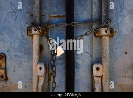 old rusty lock on the door Stock Photo