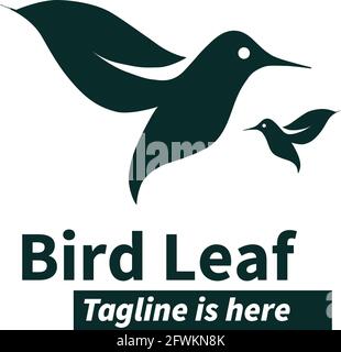 Birds Leaf Logo Template, Vector, flat icon, badges, labels, clip art, Line art style, Thin line design, Color design, Animal vector logo, parrot logo Stock Vector