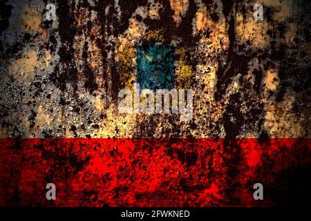 Russia, Russian Saratov Oblast flag on grunge metal background texture with scratches and cracks Stock Photo