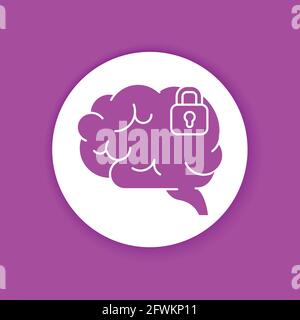 Brain blocking glyph color icon. Symptom of dementia. Brain does not process or absorb new information. Sign for web page, mobile app, button, logo. E Stock Vector