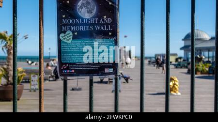 Sign on Hastings Pier for Moonlight Memories Wall where ribbons were tied to remember loved ones. St Michael’s Hospice Moonlight Walk 06-2019 UK. Stock Photo