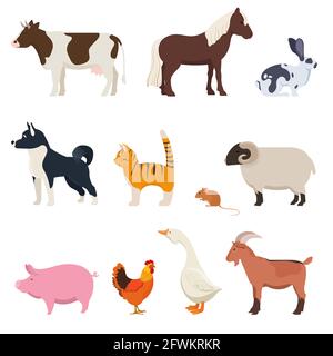 Set of farm animals on white background Stock Vector