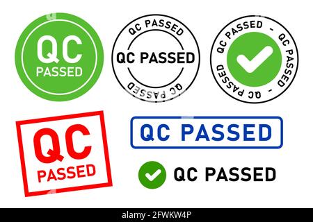 qc passed pass quality control label tag seal control sticker template design Stock Vector