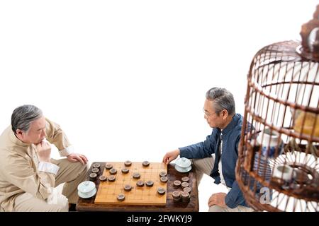 The two old friends playing chess Stock Photo