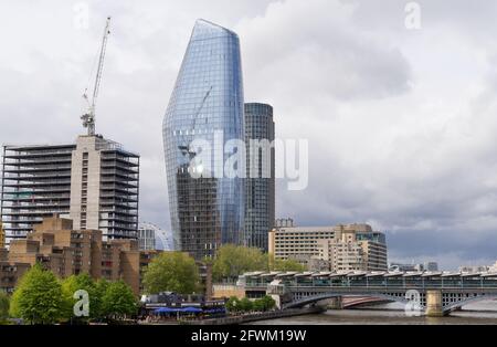 One Blackfriars skyscraper on the Southbank of the River Thames London, near to Blackfriars Bridge. Another building under construction can be seen Stock Photo