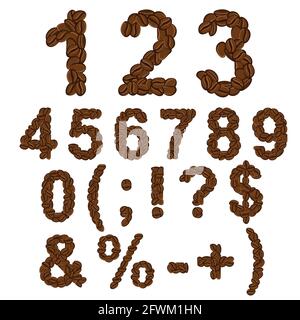 Numbers and symbols of coffee. Isolated vector objects on white. Stock Vector