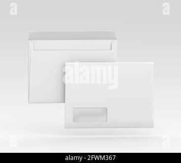 Realistic White Envelope C5/C6 mockup, Blank letter paper, c5 c6 template 3d Rendering isolated on light gray background Stock Photo