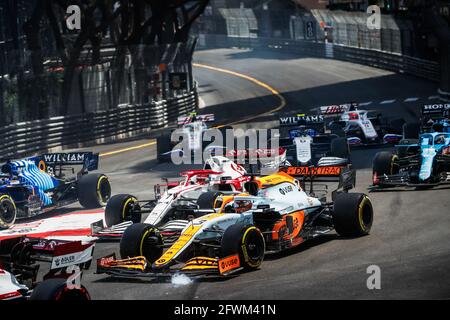 Monaco, Monaco. 23rd May, 2021. start of the race, depart, 03 RICCIARDO Daniel (aus), McLaren MCL35M, action during the 2021 Formula One World Championship, Grand Prix of Monaco from on May 20 to 23 in Monaco - Photo Antonin Vincent / DPPI Stock Photo