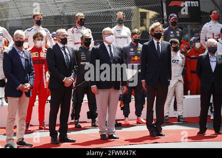 Monte Carlo, Monaco. 23rd May, 2021. (L to R): gma Greg Maffei (USA) Liberty Media Corporation President and Chief Executive Officer with Stefano Domenicali (ITA) Formula One President and CEO and HSH Prince Albert of Monaco (MON) on the grid. Monaco Grand Prix, Sunday 23rd May 2021. Monte Carlo, Monaco. © Copyright: FIA Pool Image for Editorial Use Only Credit: James Moy/Alamy Live News Stock Photo