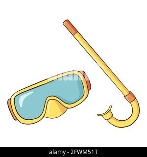 Hand Drawn yellow and orange snorkel goggles isolated vector illustration. Dive attribute, flat style Stock Vector