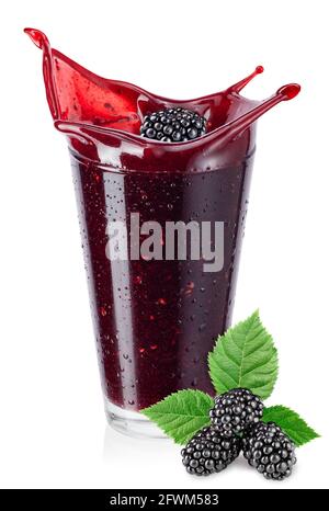 glass of blackberry smoothie isolated on white Stock Photo