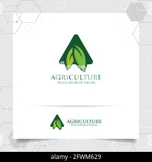 Agriculture logo design with concept of letters A icon and leaves vector. Green nature logo used for agricultural systems, farmer, and plantation prod Stock Vector