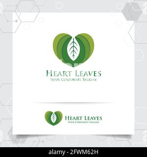 Agriculture logo design with concept of leaves icon and heart love vector. Green nature logo used for agricultural systems, farmer, and plantation pro Stock Vector