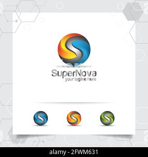 Digital logo 3D letter S design vector with modern colorful style for technology, software, studio, app, and business. Stock Vector