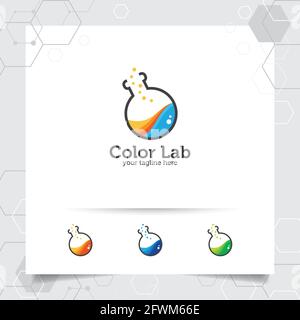 Lab or laboratory logo design vector concept of bottle and chemical formula icon illustration for scientists, research, and medical test. Stock Vector