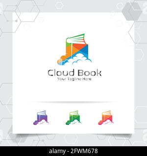 Book cloud logo vector design with concept of colorful cloud and notebook icon illustration for business, library, bookstore, education, and universit Stock Vector