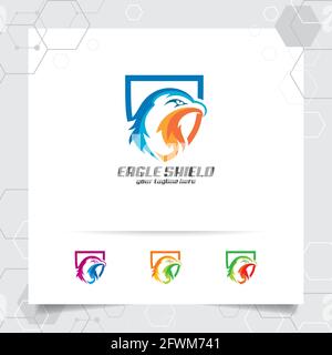 Eagle shield logo vector design with concept of security guard and eagle head icon illustration for data protection, privacy lock and system security. Stock Vector