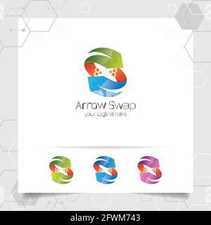 3D arrow logo vector design with concept of colorful modern style for digital business, website, agency and studio. Stock Vector