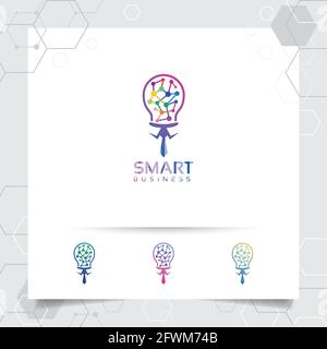 Smart idea logo vector design with concept of bulb and lamp icon symbol. Idea logo concept for agency, business, technology, and studio. Stock Vector