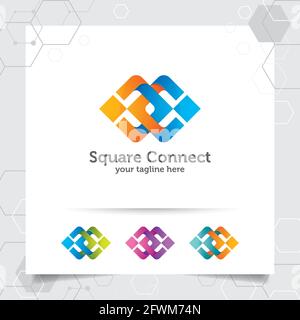 Business finance vector logo design with concept of linked shape and square connect infinity symbol icon illustration. Stock Vector