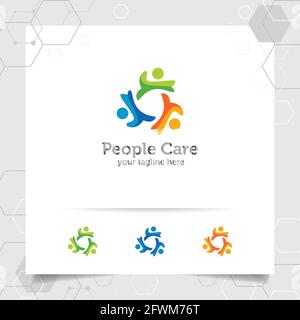 People circle logo design vector with concept of social human icon illustration for community, organization, and humanity. Stock Vector