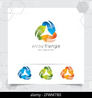 3D arrow logo vector design with concept of colorful modern style for digital business, website, agency and studio. Stock Vector