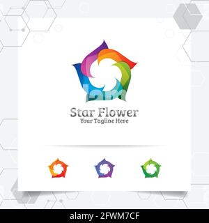 Star logo design concept of connected loop symbol , colorful star vector logo used for printing, studio, and technology. Stock Vector