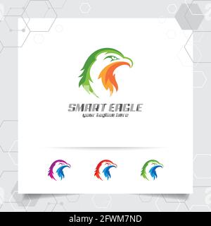 Eagle head logo vector design with a simple flat design of falcon and hawk icon illustration. Stock Vector