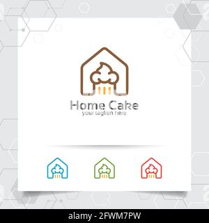 Bread vector logo design with concept of home and cake icon illustration for bakery. Stock Vector