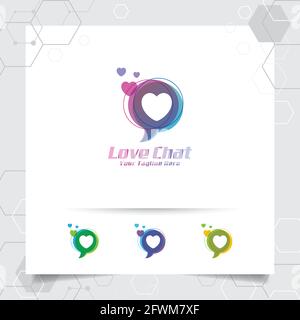Love chat logo design concept of love vector and colorful style. Chat logo vector for app, community, communication, and software. Stock Vector