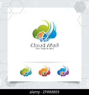 Cloud logo vector design with concept of mail and messaging icon illustration for business, app and cloud computing. Stock Vector