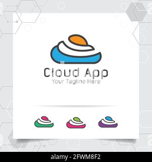 Abstract Cloud logo vector design with concept of flat line cloud icon illustration for business, app, studio, and consulting. Stock Vector