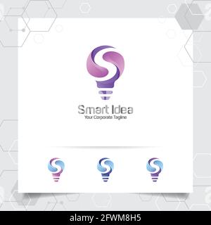 Bulb logo smart idea design concept of letter S symbol and colorful lamp vector icon. Smart idea logo used for studio, professional and agency. Stock Vector