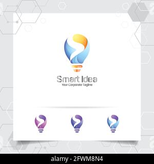 Bulb logo smart idea design concept of letter S symbol and colorful lamp vector icon. Smart idea logo used for studio, professional and agency. Stock Vector