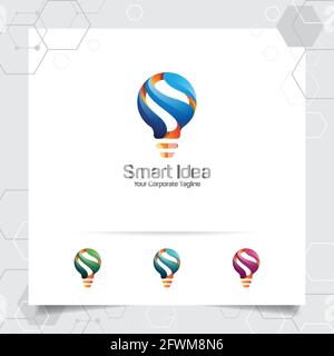 Bulb logo smart idea design concept of letter S symbol and colorful lamp vector icon. Smart idea logo used for studio, professional and agency. Stock Vector