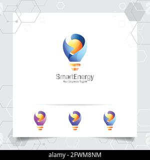 Bulb logo smart idea design concept of letter S symbol and colorful lamp vector icon. Smart idea logo used for studio, professional and agency. Stock Vector
