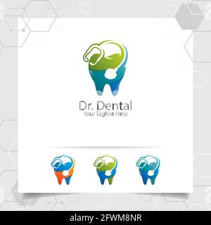 Dental logo dentist vector design with concept of stethoscope and tooth icon . Dental care for hospital, doctor, clinic, and health. Stock Vector